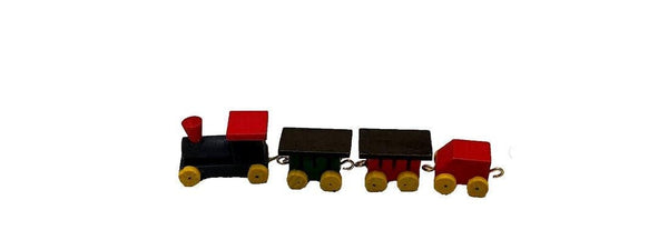 Miniature Painted Wood Train with Yellow Wheels, Holiday Train Cars