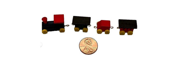 Miniature Painted Wood Train with Yellow Wheels, Holiday Train Cars