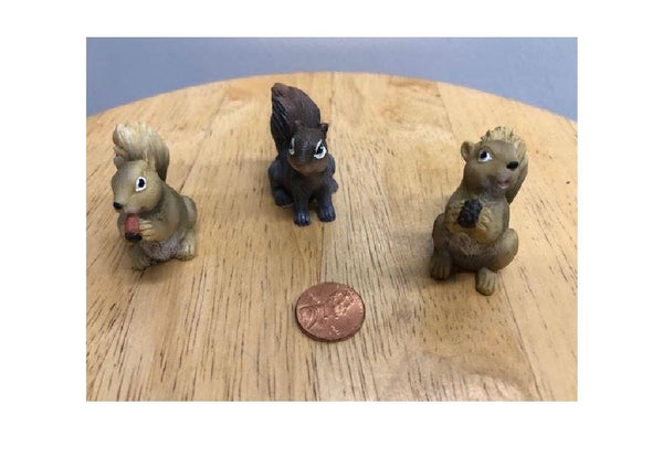 Set of 3 Miniature Squirrels, Fairy Garden Woodland Animal Trio, Squirrel Cake Toppers
