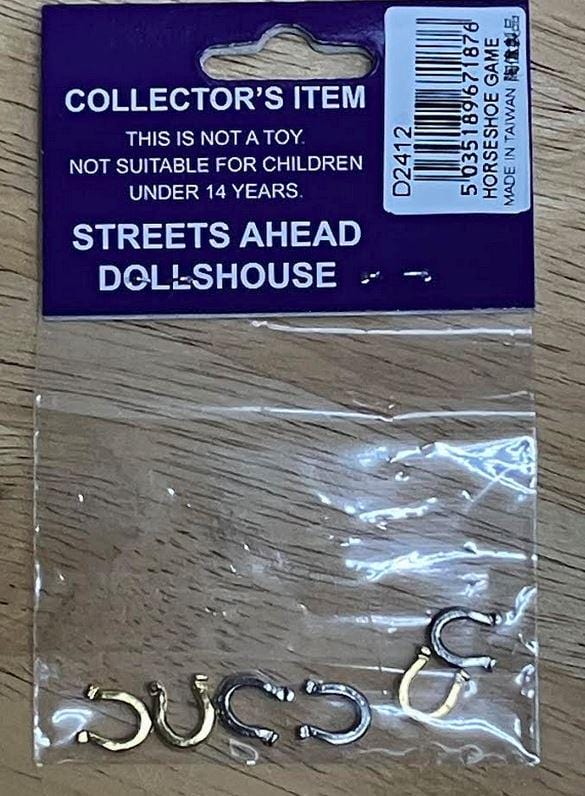 Dollhouse Miniature Horseshoes, 6 Dollhouse Gold and Silver Tone Horseshoes