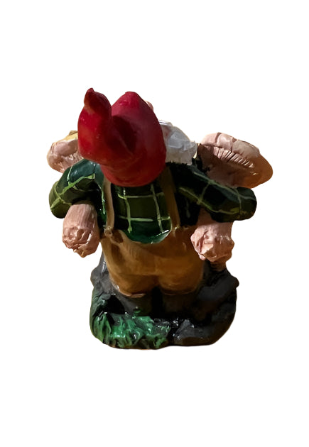 Miniature Gnome Standing with 2 Mushrooms, Fairy Garden Gnome, 3