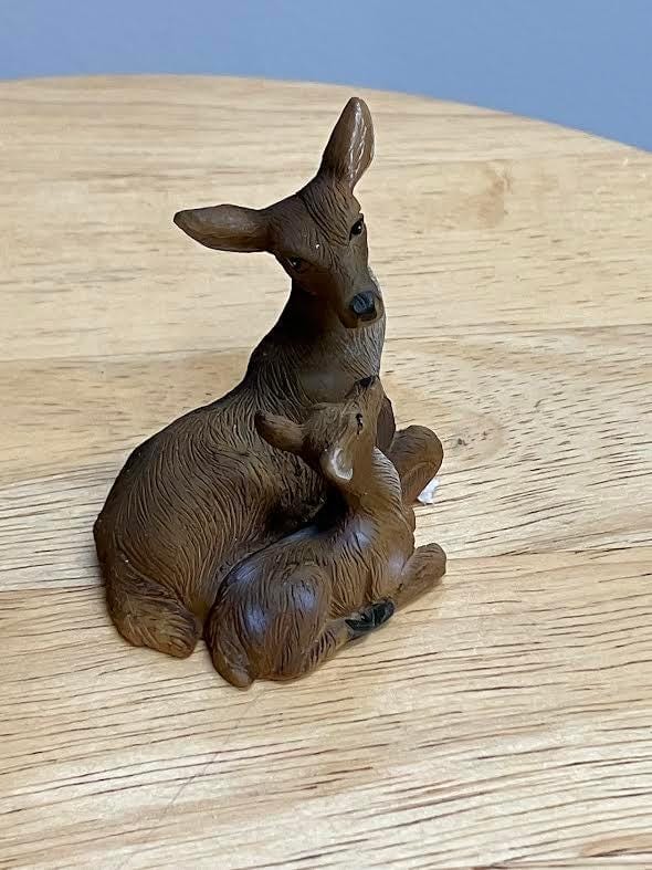 Miniature Mother Deer Sitting with Her Fawn, Fairy Garden Deer, Deer Cake Topper
