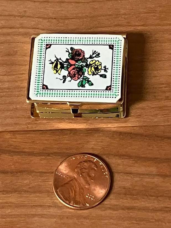 Dollhouse Jewelry Box, Miniature Gold Jewelry Box with Mini Pearl Necklace