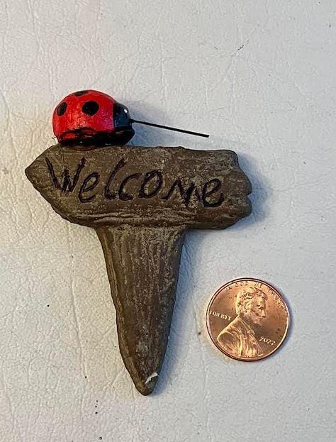 Miniature Garden Welcome Sign with a Red Ladybug, Brown Fairy Garden Sign, Ladybug Welcome