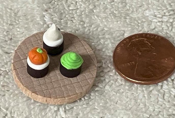 Dollhouse Miniature Fall Cupcakes on a Tray