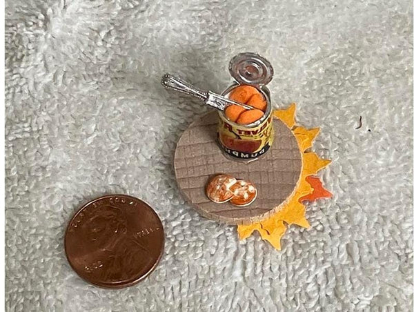 Dollhouse Miniature Can of Pumpkin on a Tray