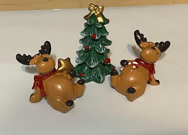 Miniature Reindeer with Christmas Tree