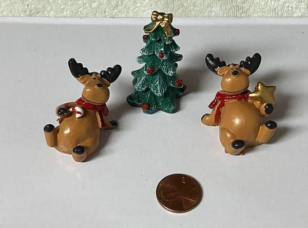 Miniature Reindeer with Christmas Tree