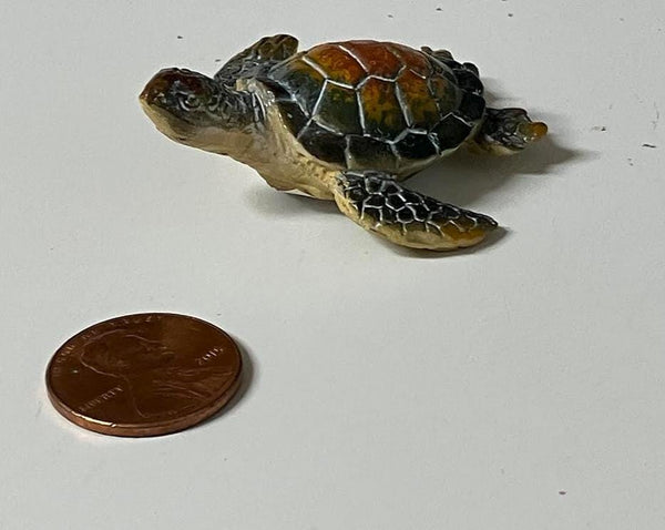 Miniature Orange and Green Sea Turtle Figurine