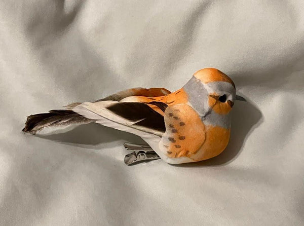 Miniature Artificial Orange White & Brown Bird on a Clip