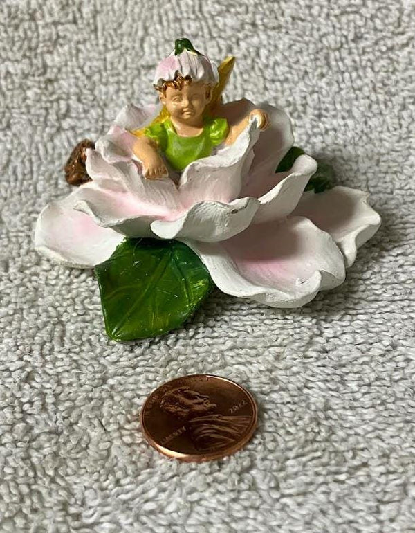 Miniature Baby Fairy in a Magnolia Flower, Fairy Garden, Baby Shower Cake Topper