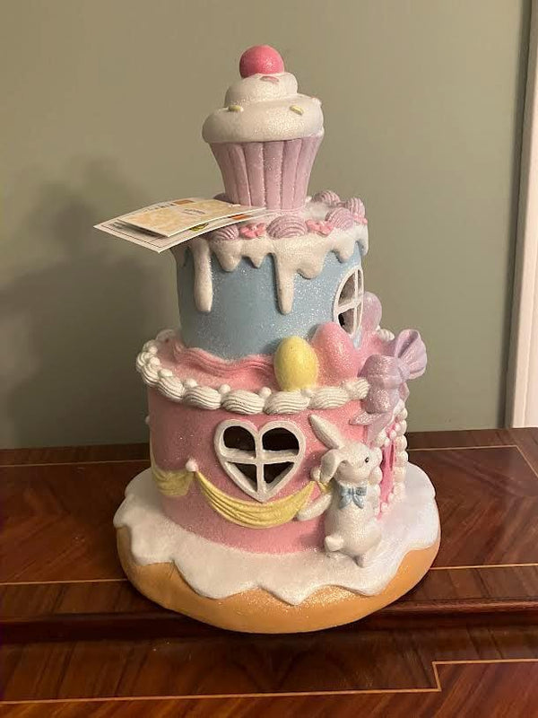 Tabletop Glittery Easter Bunny Tier Cake House LED Light Cupcake Top