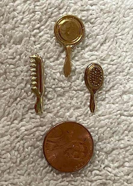 Dollhouse Miniature Gold Metal Brush Set