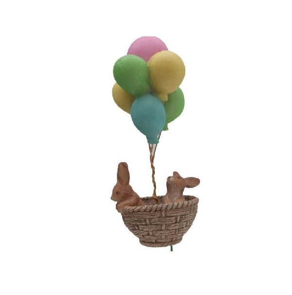 Bunnies in a Basket with Balloons Figurine