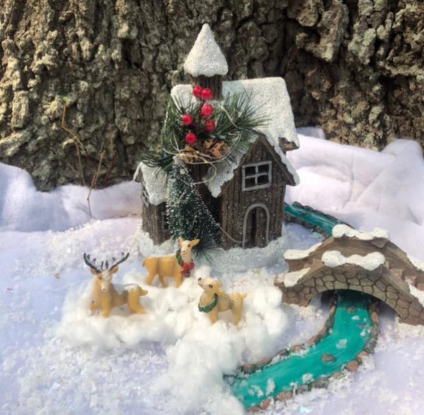Snowy Winter House Fairy Garden Kit