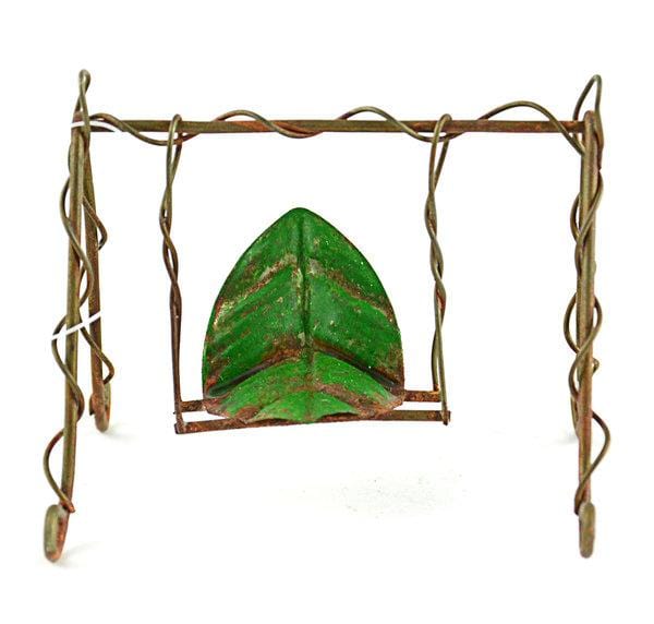 Miniature Garden Metal Leaf Swing Set, Spring Garden Accessory, Fairy Swing,