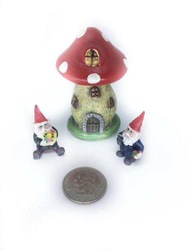 Mushroom House with Mini Gnomes, Micro Mini House with Gnomes, Terrarium House