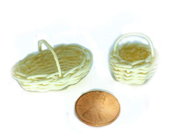 Pair of White Woven Dollhouse Baskets