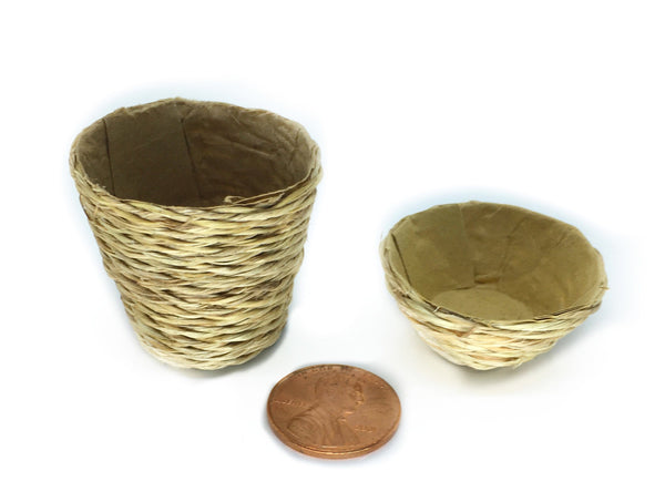 Miniature Pair of Tan Woven Baskets