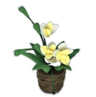 Artificial Dollhouse Plant Basket with Choice of Purple or Yellow Flowers