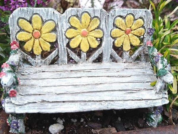 Fairy Garden Spring Bench with Yellow Flowers