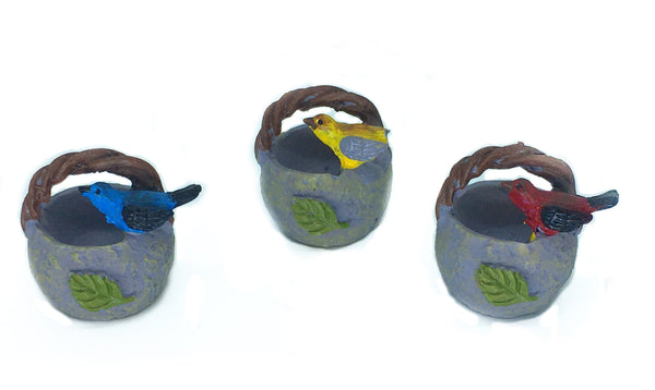 Set of 3 Miniature Resin Bird Baskets