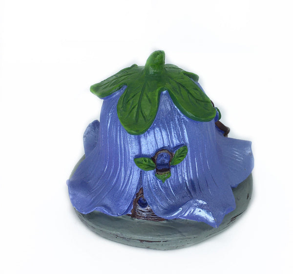 Blue Flower Petal Roof House, Spring Fairy House, Zen Garden, Campanula House, Terrarium House