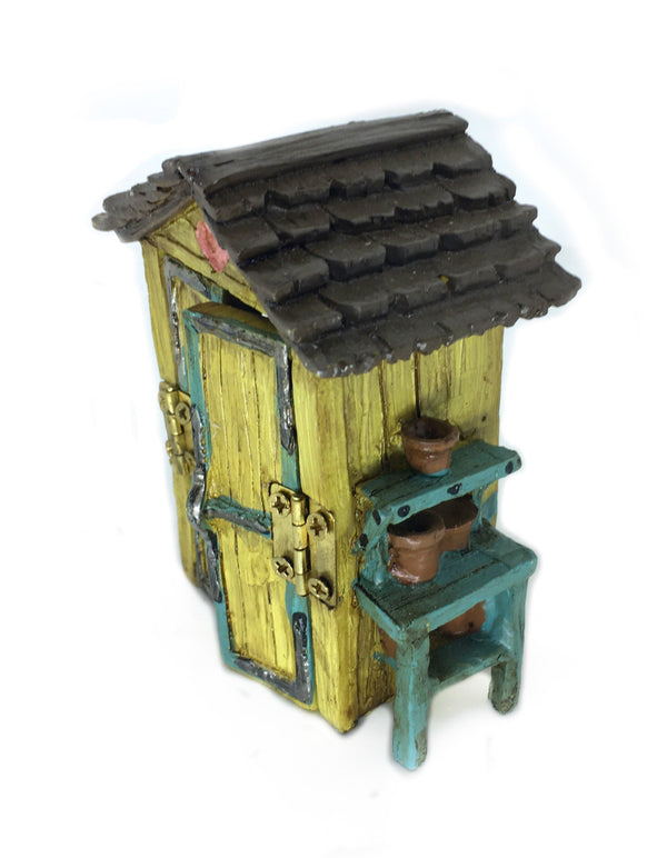 Yellow Fairy Garden Shed, 3" Shed with Garden Tools, Mini Fairy Garden Shed, Terrarium Accessory