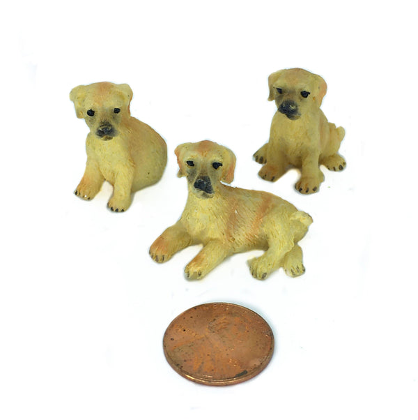 Set of 3 Tan Puppies, Miniature 1" Dogs, Dollhouse Miniature Pets, Cake Topper, Shadow Box Puppies, Gift for Dog Lovers