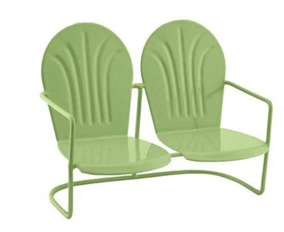 Miniature Red, Green or Yellow Double Glider Chair, Color Choice of Retro Outdoor Chair, 2.75