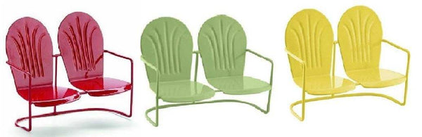 Miniature Red, Green or Yellow Double Glider Chair, Color Choice of Retro Outdoor Chair, 2.75
