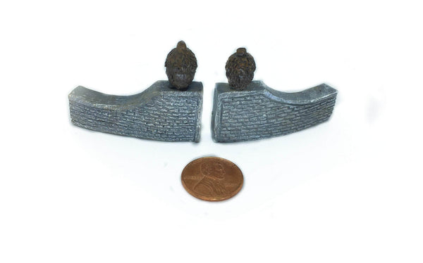 Micro Mini Acorn Topped Gate, Gray Stone Wall Garden Entry, Terrarium Gate