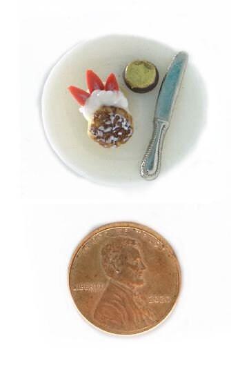 Dollhouse English Muffin on a Plate, Choice of Dollhouse Breakfast Plate, English Muffin with Strawberry or Jam