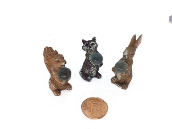 Miniature Animal Holding Gazing Ball, Choice of Fairy Garden Animals, 1.5