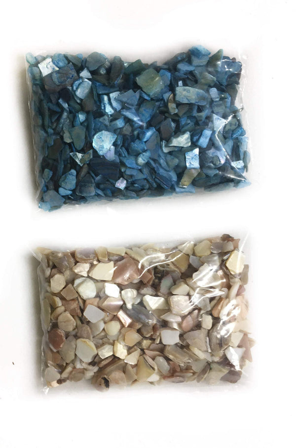 Choice of Crushed Blue or Tan Seashell Pieces, Shiny Polished Seashell Chips, Fairy Garden Landscaping