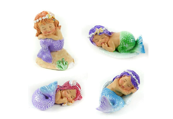 Mermaid Baby Beach Themed Fairy Garden Kit, Sleeping Mermaid Babies in a Summer Fairy Garden Set
