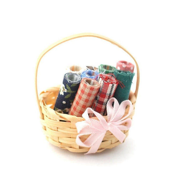 Choice of Miniature Fabric Baskets, Dollhouse Baskets with Cloth or Ironing Basket