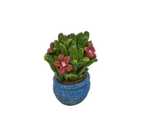 Miniature Red Flowers in a Blue Pot, Resin Flower Miniature, Dollhouse Garden Pot
