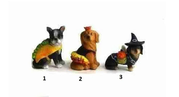 Choice of Miniature Dogs in Halloween Costumes, Halloween Dog Cake Toppers, Fall Fairy Garden Dogs