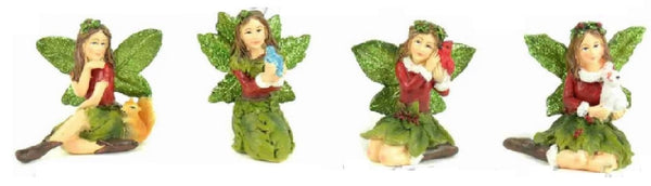 Christmas Fairy with a Blue Bird, Red and Green Holiday Fairy, Christmas Cake Topper