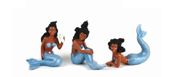 African American Mermaid, Ebony Mermaid in Blue Sitting, Ocean Mermaid of Color