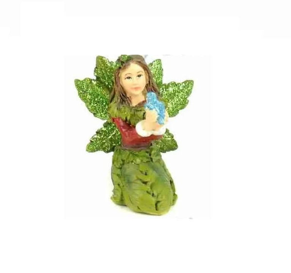 Christmas Fairy with a Blue Bird, Red and Green Holiday Fairy, Christmas Cake Topper