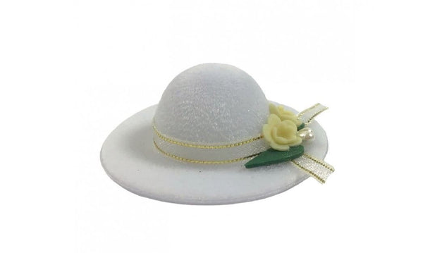 Miniature White Hat with Flowers, Dollhouse Hat with Yellow Flowers, Shadow Box Hat