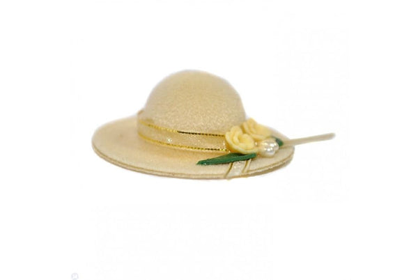 Miniature Yellow Hat with Flowers, Dollhouse Hat with Yellow Flowers, Shadow Box Hat