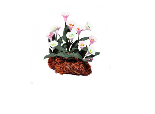 Bed of Artificial Pink and White Flowers, Fairy Garden Flowers, Dollhouse Flower Cluster