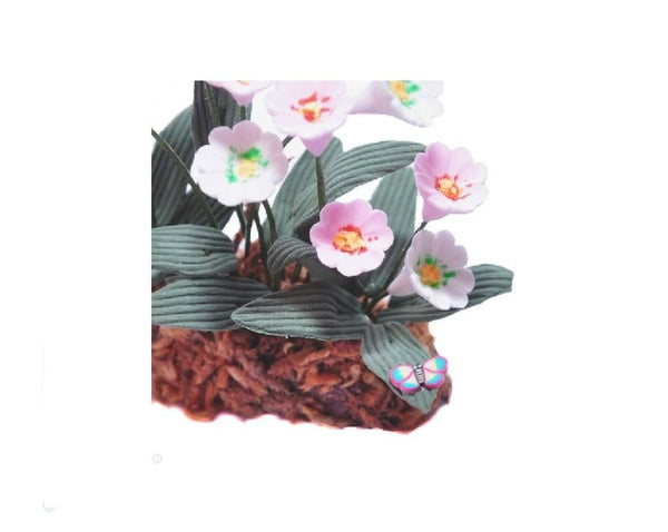 Bed of Artificial Pink and White Flowers, Fairy Garden Flowers, Dollhouse Flower Cluster