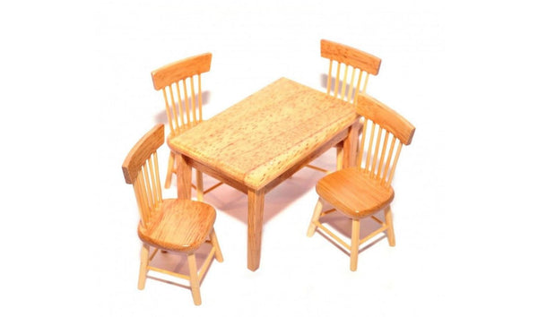 Miniature Light Oak Kitchen Table and Chairs, Dollhouse Kitchen Table Set, Satin Finish Table and Chairs