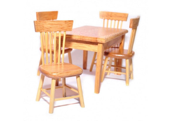 Miniature Light Oak Kitchen Table and Chairs, Dollhouse Kitchen Table Set, Satin Finish Table and Chairs