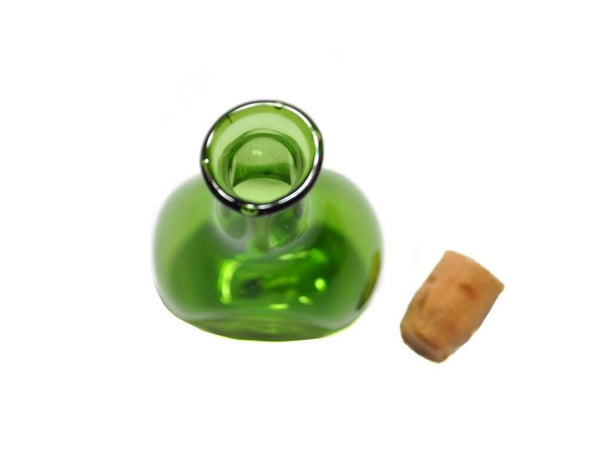 Green Dollhouse Glass Bottle with Cork, Miniature Green Bottle, Decorative Bottle for Shadow Box