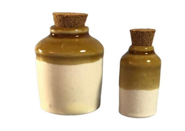 Pair of Miniature Glazed Stoneware Jars, Dollhouse Clay Pottery Jug, Fairy Garden Accessory
